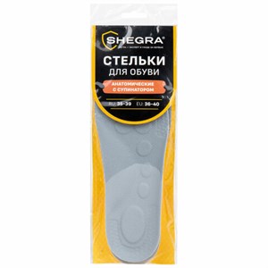 Стельки для обуви АНАТОМИЧЕСКИЕ С СУПИНАТОРОМ, материал PU PRO, размер RU 35-39 / EU 36-40, с линиями выреза, SHEGRA (ШЕГРА), 700740 - фото 6310116