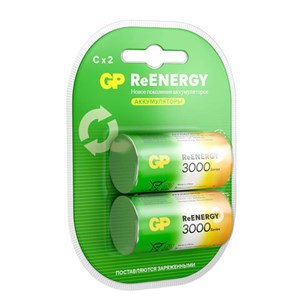 Батарейки аккумуляторные GP ReEnergy Ni-Mh КОМПЛЕКТ 2 шт., С (HR14), 3000 mAh, 300CHCRGY-2CRCB2 - фото 6315594