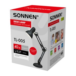 Настольная лампа-светильник SONNEN TL-005, подставка, 40 Вт, Е27, черный, высота 50 см, 237646 - фото 6326887