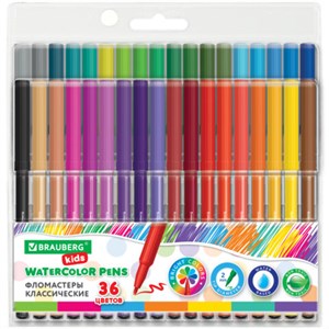 Фломастеры BRAUBERG KIDS КЛАССИЧЕСКИЕ 36 цветов, вентилируемый колпачок, ПВХ-упаковка, 152603 - фото 6329391