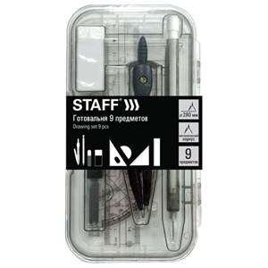 Готовальня STAFF "College" 9 предметов: циркуль 120 мм, чертежные принадлежности, механический карандаш, пластиковый пенал, 210863 - фото 6329419