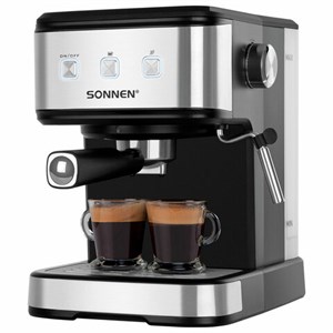 Кофеварка рожковая ручной капучинатор SONNEN CM8501, 1100 Вт, 1,5 л, 15 бар, черная/серебро, 456335 - фото 6329453