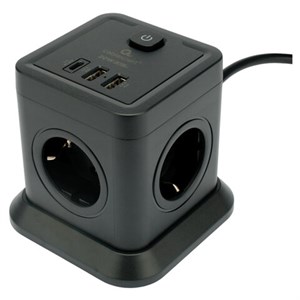 Сетевой фильтр CABLEXPERT Tower, 4 розетки, 10А, 1xType-C PD, 20Вт, 2хUSB, 2м, черный, TWR-4-CU2-B-2 - фото 6451861