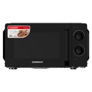Микроволновая печь SONNEN MW2070BL-6MB, 20 л, 700 Вт, таймер, механическое управление, ручка, черная, 454983 - фото 6517080