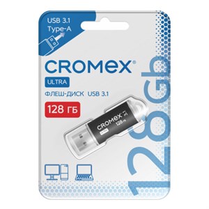 Флеш-диск 128 GB, CROMEX Ultra USB 3.1, металлический корпус, черный, 514165 - фото 6549647