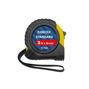 Рулетка измерительная 3 м х 16 мм, обрезиненный корпус, с фиксатором, RABBITEX Standard, 671348 - фото 6559197