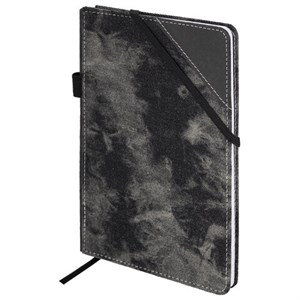 Блокнот А5 135x210мм BRAUBERG Denim, ткань/экокожа, резинка, держатель, 80л клетка, черный, 117140 - фото 6585666