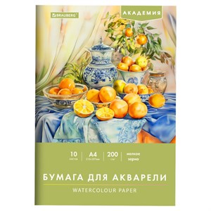 Папка для акварели А4, 10л., 200 г/м2, 210х297мм, BRAUBERG АКАДЕМИЯ, "Апельсины", 117743 - фото 6585978