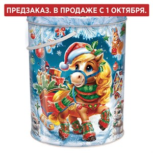 Подарок новогодний "НОВОГОДНИЙ КУРЬЕР",1000 г, НАБОР конфет, жестяная туба с ручкой, МОСУПАК - фото 6616558