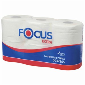 Бумага туалетная, спайка 6 шт., 2-слойная (6х48 м) Focus Extra, белая, 5067596, 5042265/5067596 - фото 6628804