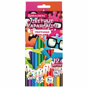 Карандаши цветные кросс-серия МОНСТРИКИ, 12 цветов, трехгранные, BRAUBERG, 182112 - фото 6694340