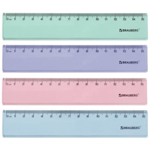 Линейка пластиковая 15 см BRAUBERG "PASTEL", тонированная, ассорти, 117012 - фото 6695239