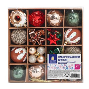 Шары елочные НАБОР 42 предмета "Xmas Inspiration", пластик/пенопласт, красный/бежевый/бирюзовый, ЗОЛОТАЯ СКАЗКА, 592590 - фото 6810152