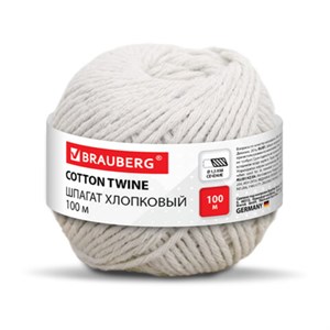 Шпагат хлопковый для прошивки документов, вязания, макраме, длина 100 м диаметр 1,5 мм, BRAUBERG, 700361 - фото 6881671