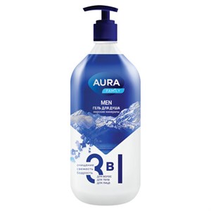 Гель для душа 3 в 1 для волос, тела и лица 1 л, AURA FAMILY MEN "Морские минералы", дозатор, 14952 - фото 6907339