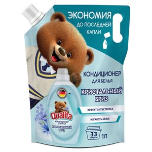 Кондиционер-ополаскиватель для белья 1л QUALITA "Кристальный бриз", с антистатиком, дой-пак, 14471 - фото 6907355