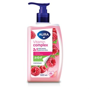 Мыло жидкое 2в1 для рук и тела 500 мл AURA Vitamin Complex "Малина и витамины", 13356 - фото 6907376