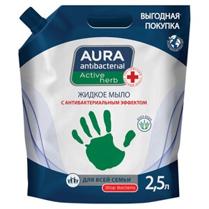 Мыло жидкое антибактериальное для всей семьи 2,5л AURA ANTIBACTERIAL "Алоэ вера", дой-пак, 13767 - фото 6907379