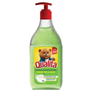 Средство для мытья посуды 500мл QUALITA "Бальзам Green tea & Aloe", дозатор, 14483 - фото 6907389