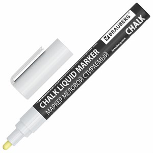 Маркер меловой CHALK LIQUID MARKER, БЕЛЫЙ, 3 мм, стираемый, BRAUBERG "CHALK", 152585 - фото 6971986