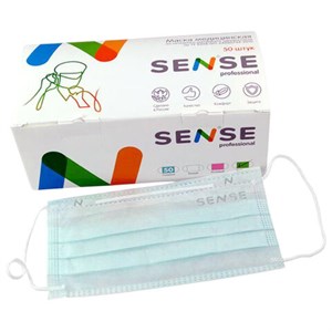 Маски медицинские SENSE одноразовые КОМПЛЕКТ 50 штук короб, 3-х слойные, мельтблаун, мятная - фото 6972083