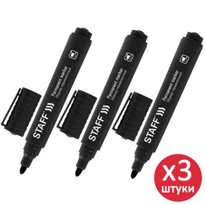 Маркер перманентный STAFF "Basic Budget PM-125", ЧЕРНЫЙ, КОМПЛЕКТ 3 штуки, наконечник 3 мм, 880597 - фото 6972090