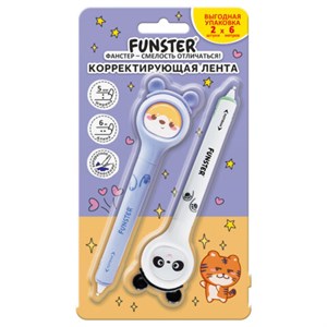 Корректирующая лента FUNSTER (ФАНСТЕР) "Милые зверята", 5 мм x 6 м, КОМПЛЕКТ из 2 шт., на блистере, 273983 - фото 7338145