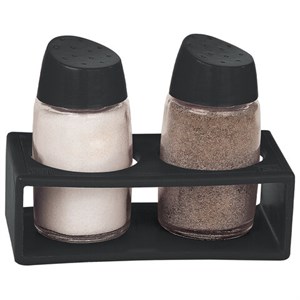 Набор для специй 2х60 мл, BASIC, подставка + солонка + перечница, стекло/пластик, черный, WEGLA (ВЕГЛА), 700232 - фото 7338166