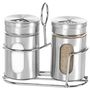 Набор для специй 2х100 мл, ULTRA, подставка + солонка + перечница, 3 типа отверстий, WEGLA (ВЕГЛА), 700235 - фото 7338172