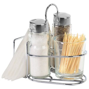 Набор для специй 2х50 мл, CLASSIC, салфетница + соль + перец + стакан под зубочистки, WEGLA (ВЕГЛА), 700236 - фото 7338173