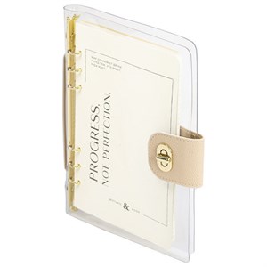 Блокнот А5 180x235 мм, BRAUBERG "Fabulous", гибкий, на кольцах, застежка, 80 л., бежевый, 116194 - фото 7343506