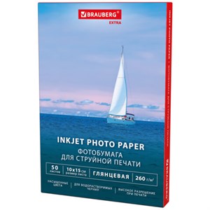 Фотобумага глянцевая, 10х15 см, 260 г/м2, односторонняя, 50 листов, BRAUBERG EXTRA, 364475 - фото 7421067