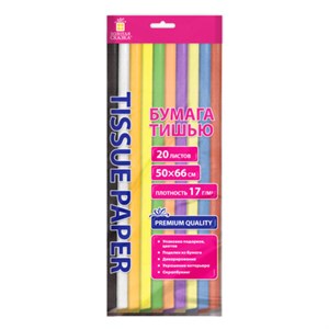 Цветная бумага ТИШЬЮ 17г/м2, 50х66см, 20 листов 10 цветов пастель ассорти, ЗОЛОТАЯ СКАЗКА, 116493 - фото 7463137