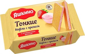 Вафли ЯШКИНО тонкие с кремом с клубничным вкусом, 144 г - фото 7463195