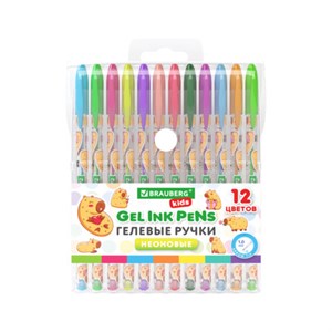 Ручки гелевые НЕОНОВЫЕ BRAUBERG KIDS "CUTE ANIMALS", НАБОР 12 ЦВЕТОВ, корпус с печатью, узел 1 мм, линия письма 0,7 мм, 144444 - фото 7463206