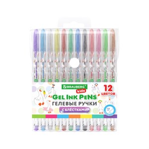 Ручки гелевые С БЛЕСТКАМИ BRAUBERG KIDS "CUTE ANIMALS", НАБОР 12 ЦВЕТОВ, корпус с печатью, узел 1 мм, линия письма 0,7 мм, 144446 - фото 7463210