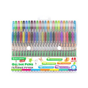 Ручки гелевые BRAUBERG KIDS "CUTE ANIMALS", НАБОР 48 ЦВЕТОВ, корпус с печатью, узел 1 мм, линия письма 0,7 мм, 144449 - фото 7463213