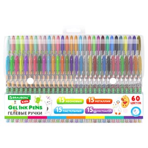 Ручки гелевые BRAUBERG KIDS "CUTE ANIMALS", НАБОР 60 ЦВЕТОВ, корпус с печатью, узел 1 мм, линия письма 0,7 мм, 144450 - фото 7463215