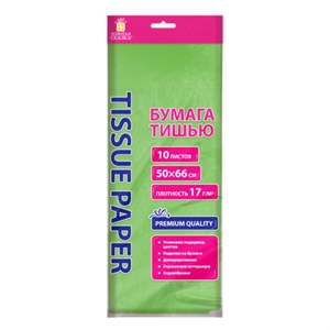 Цветная бумага ТИШЬЮ 17г/м2, 50х66см, 10 листов пастель салатовый, ЗОЛОТАЯ СКАЗКА, 116482 - фото 7499310