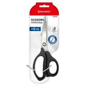 Ножницы BRAUBERG "BOMB", 210 мм, графитовый цвет, 2-х сторонняя заточка, эргономичные, 238856 - фото 7499329
