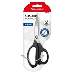 Ножницы BRAUBERG "BOMB", 170 мм, графитовый цвет, 2-х сторонняя заточка, эргономичные, 238857 - фото 7499331