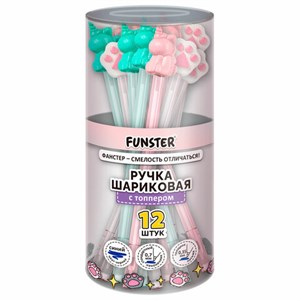 Ручка с топпером с блёстками шариковая масляная FUNSTER (ФАНСТЕР) "SHINY MIX", СИНЯЯ, корпус ассорти, узел 0,7 мм, линия 0,35 мм, 144371 - фото 7527232