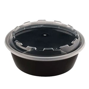Контейнер одноразовый 530 мл, С КРЫШКОЙ, круглый, диаметр 152 мм, черный/прозрачный, ПП, ВЗЛП, 1264Ч - фото 7539969