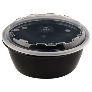 Контейнер одноразовый 950 мл, С КРЫШКОЙ, круглый, диаметр 172 мм, черный/прозрачный, ПП, ВЗЛП, 1265Ч - фото 7539972