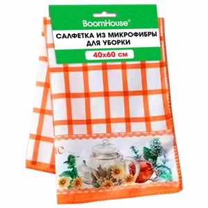 Салфетка из МИКРОФИБРЫ универсальная, 40х60 см, оранжевая клетка, орнамент, 240 г/м2, BOOMHOUSE (БУМХАУС), 700877 - фото 7540021