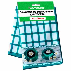 Салфетка из МИКРОФИБРЫ универсальная, 40х60 см, бирюзовая клетка, орнамент, 240 г/м2, BOOMHOUSE (БУМХАУС), 700879 - фото 7540023