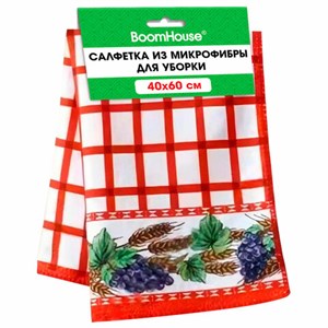 Салфетка из МИКРОФИБРЫ универсальная, 40х60 см, красная клетка, орнамент, 240 г/м2, BOOMHOUSE (БУМХАУС), 700880 - фото 7540024