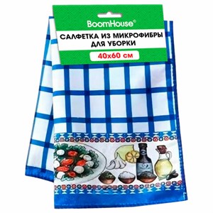 Салфетка из МИКРОФИБРЫ универсальная, 40х60 см, синяя клетка, орнамент, 240 г/м2, BOOMHOUSE (БУМХАУС), 700881 - фото 7540025