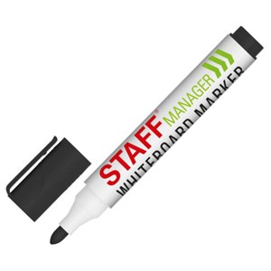 Маркер стираемый для белой доски ЧЕРНЫЙ, STAFF "MANAGER" WBM-300, 3 мм, с клипом, 152636 - фото 7572424