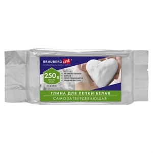 Глина для лепки (масса для моделирования) самозатвердевающая белая 250 г BRAUBERG ART CLASSIC, 274008 - фото 7572449